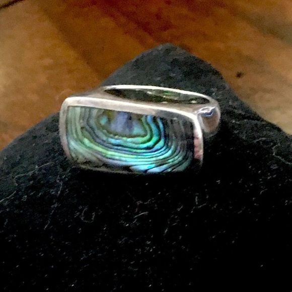 Abalone Cabochon Sterling Silver Statement Ring Size 6-3/4 - Picture 12 of 12